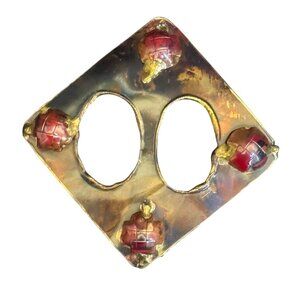 AFRICAN EXPRESS Handcrafted Brass & Red Enamel Square Buckle With Tortoise Motif